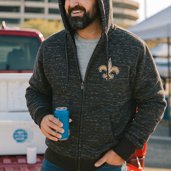 NFL New Orleans Saints Hoodie L NWT Heavyweight Sherpa Lined Zip Jacket - Picture 1 of 8
